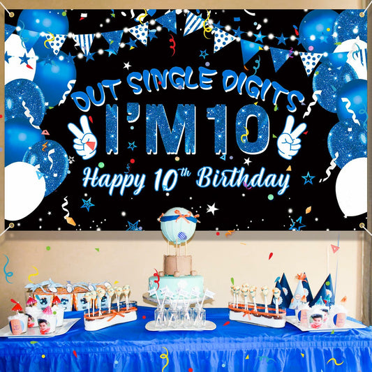 Ushinemi 10th Birthday Banner Boys Party Supplies 6x3.6ft Double Digits