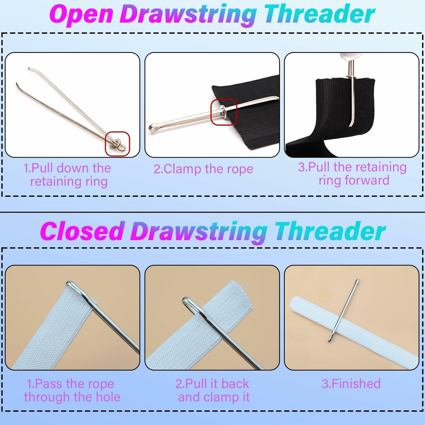 6 Pcs Drawstring Threader Set Plastic Metal Loop Turner Hook Multi-Color