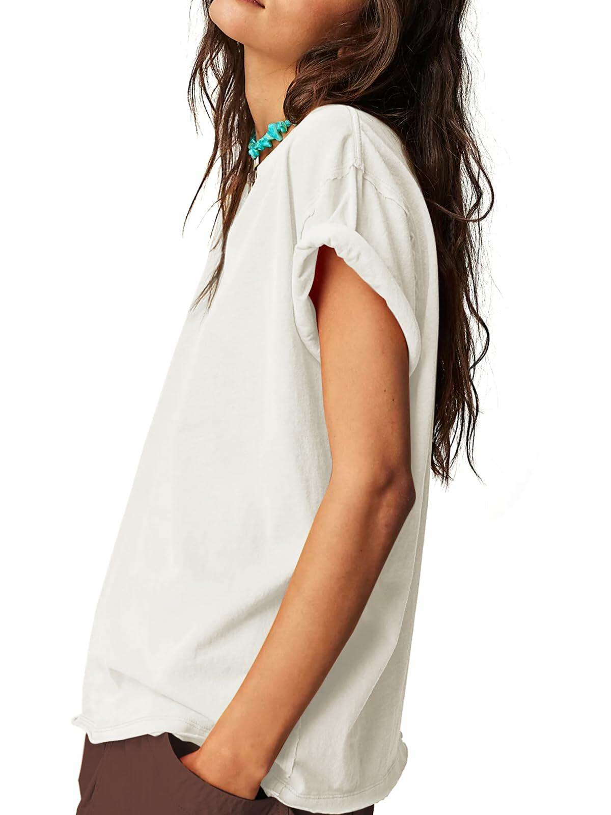 ELGOGY Women's Oversized T-Shirt Crewneck Drop Shoulder Magenta Size XL