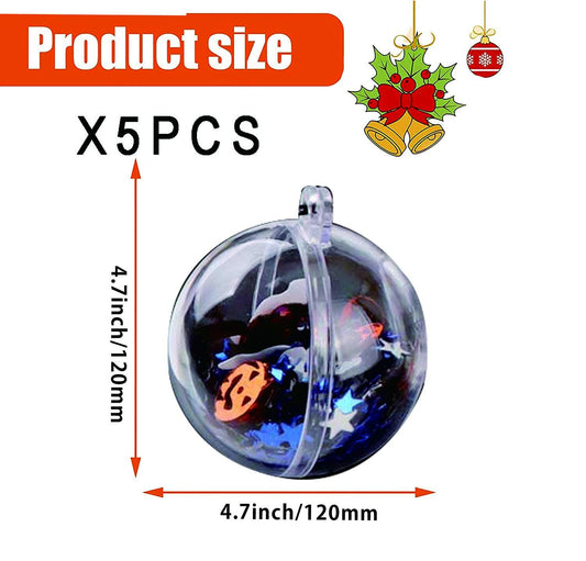 120MM Christmas Clear Baubles 5PCS Transparent Plastic Balls DIY Decor