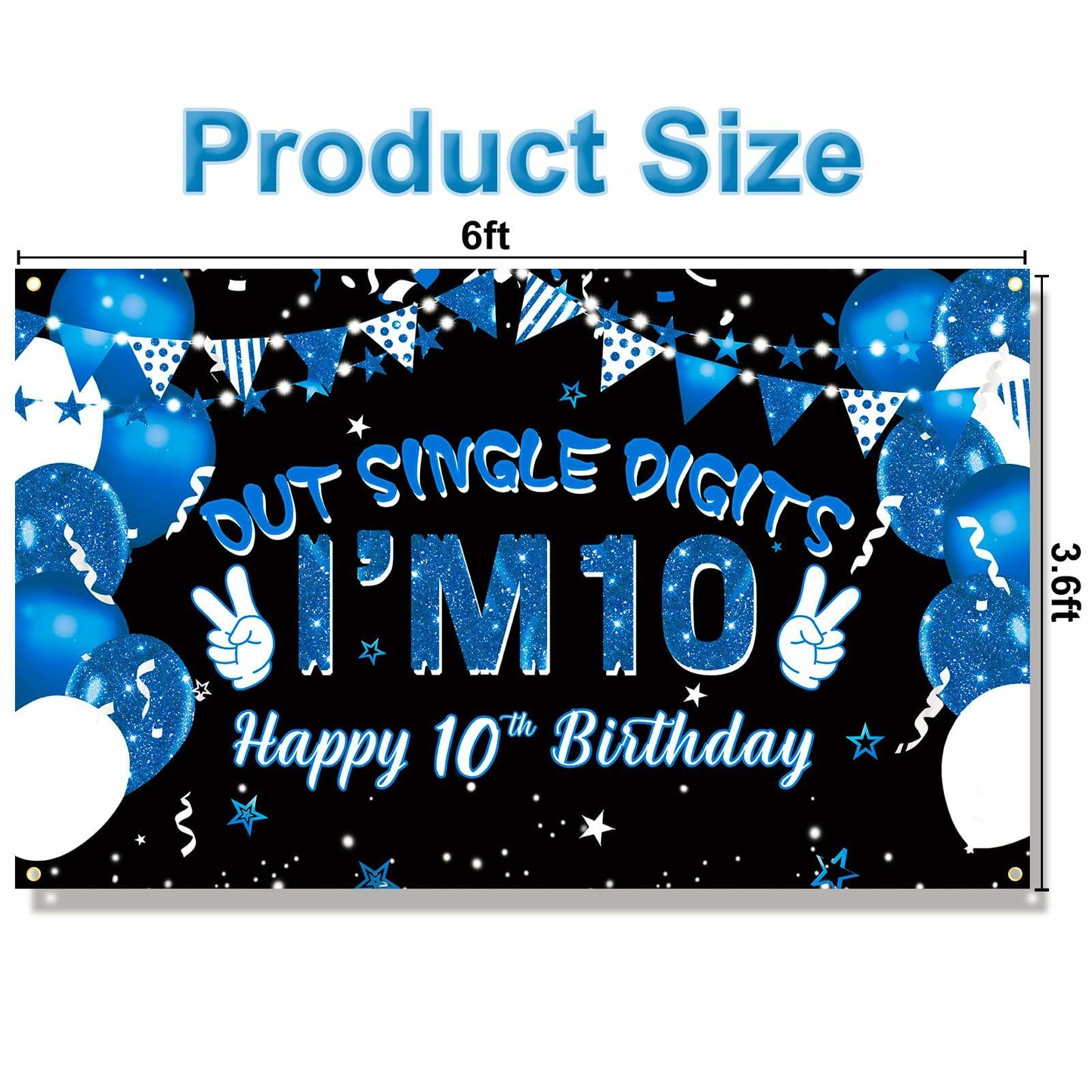 Ushinemi 10th Birthday Banner Boys Party Supplies 6x3.6ft Double Digits