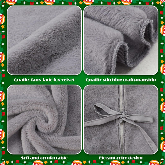 HyDren Velvet Cozy Christmas Tree Skirt Grey Brown Faux Fur 30 Inch
