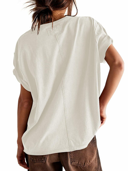 ELGOGY Women's Oversized T-Shirt Crewneck Drop Shoulder Magenta Size XL