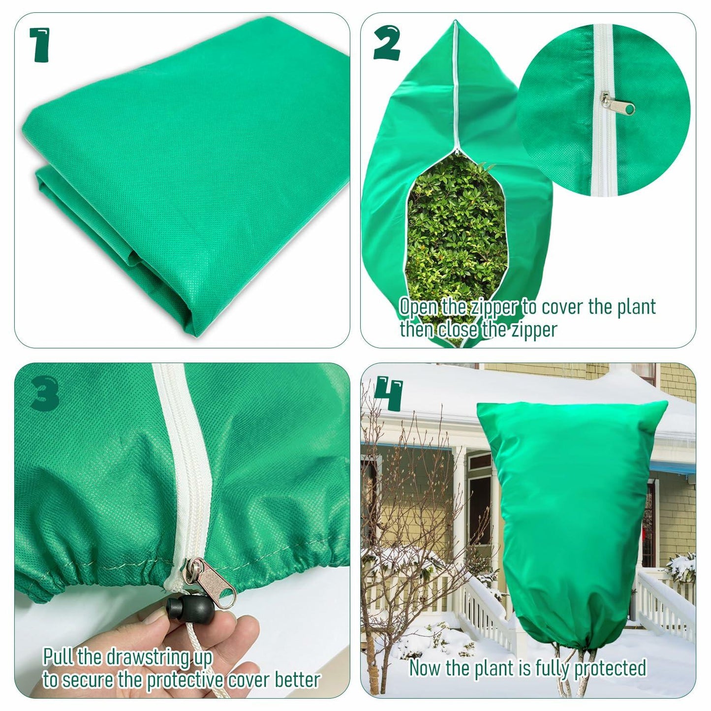 Plant Covers Freeze Protection 2 Pack 71x47.3in White Zipper Drawstring