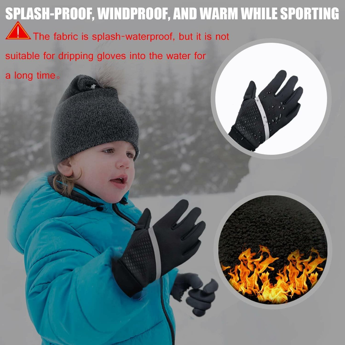 VigorGlove Kids Running Thermal Fleece Touch Screen Gloves Black Size S