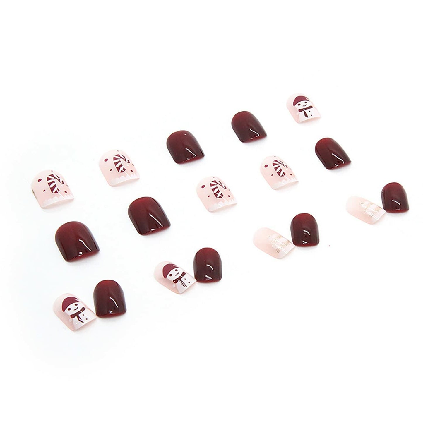 Christmas Press On Nails Red Gold Snowflake Short Acrylic Square Set