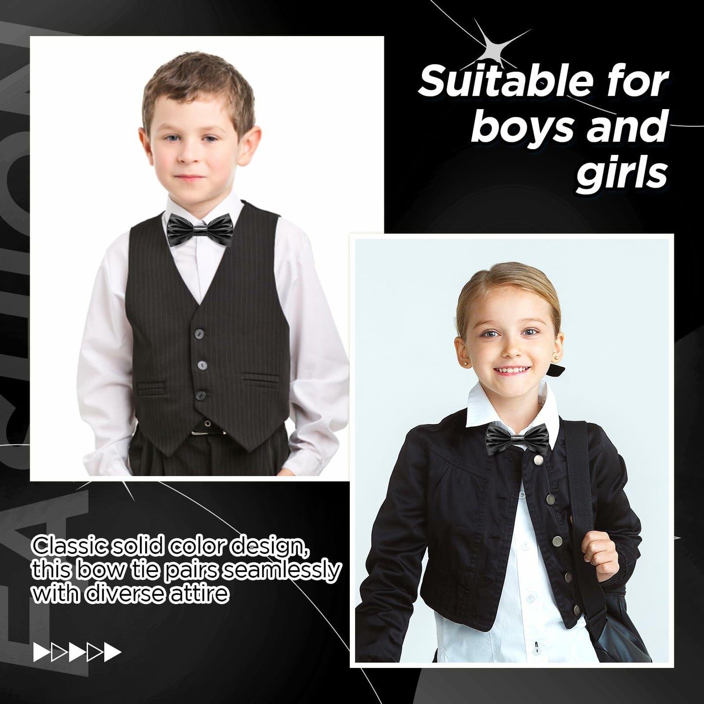 Neptniopllab Boys Metallic Leather Bow Tie Adjustable Black Size 4-12