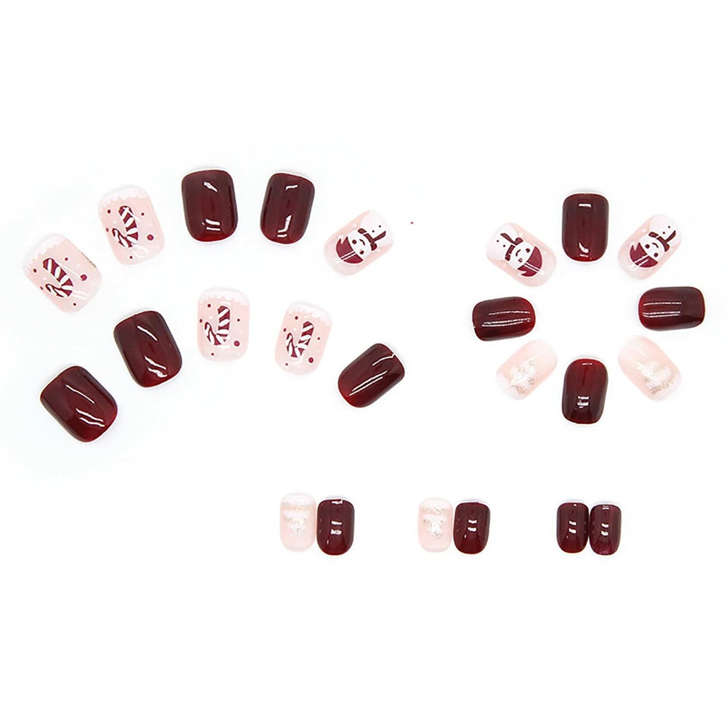 Christmas Press On Nails Red Gold Snowflake Short Acrylic Square Set