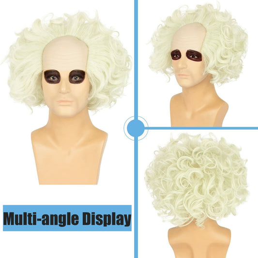 WeKen Unisex Short Bald Wig Halloween Cosplay White Mixed Light Green