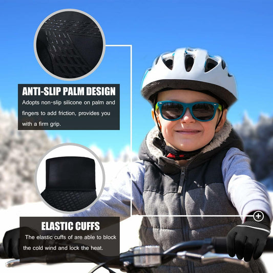 VigorGlove Kids Running Thermal Fleece Touch Screen Gloves Black Size S