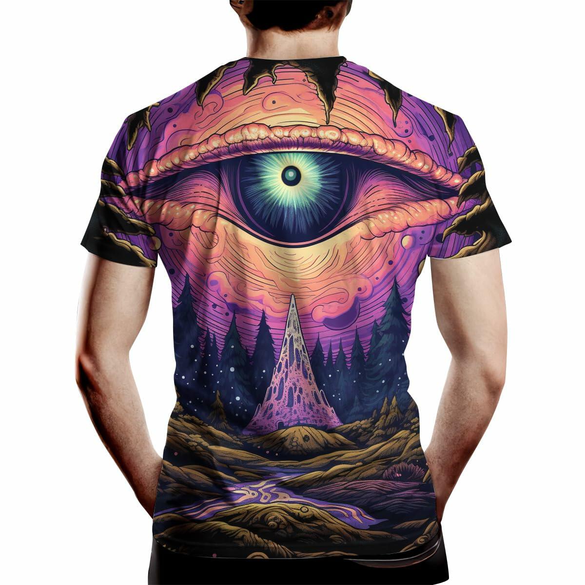 Girren Men's Psychedelic Eyes Graphic T-Shirt Black 2XL Size 2XL