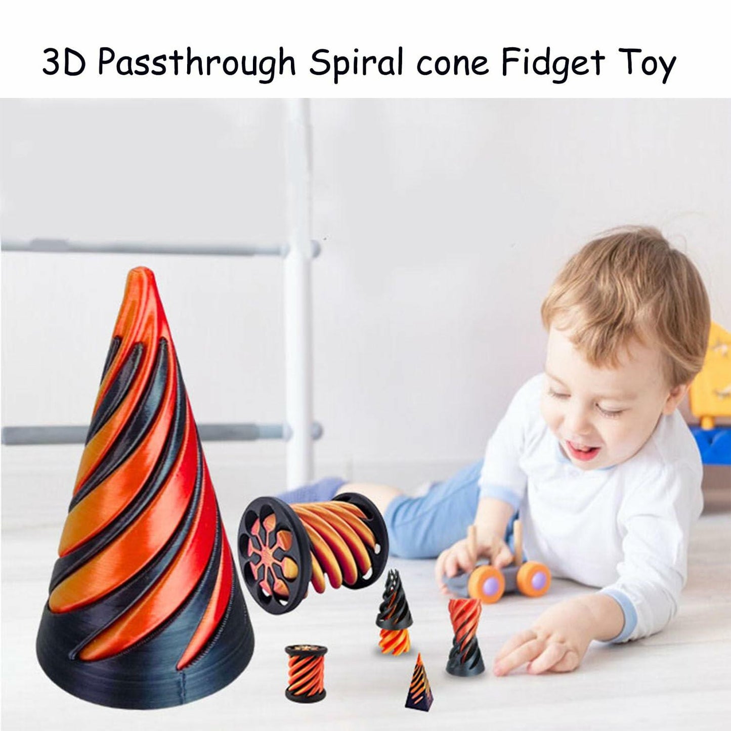 Spiral Fidget Toy Impossible Pyramid Passthrough Sculpture Red-Gold 3D Printed