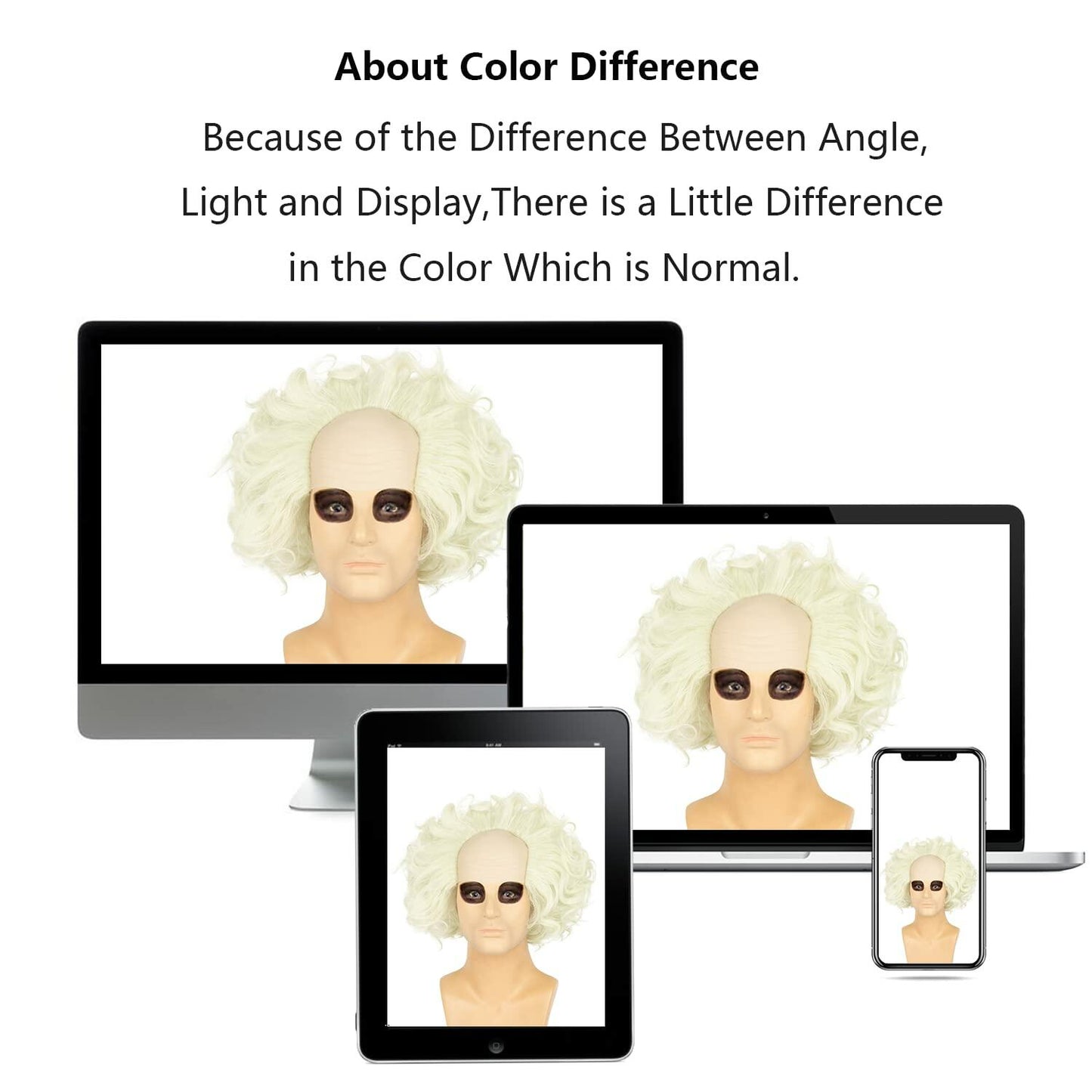 WeKen Unisex Short Bald Wig Halloween Cosplay White Mixed Light Green