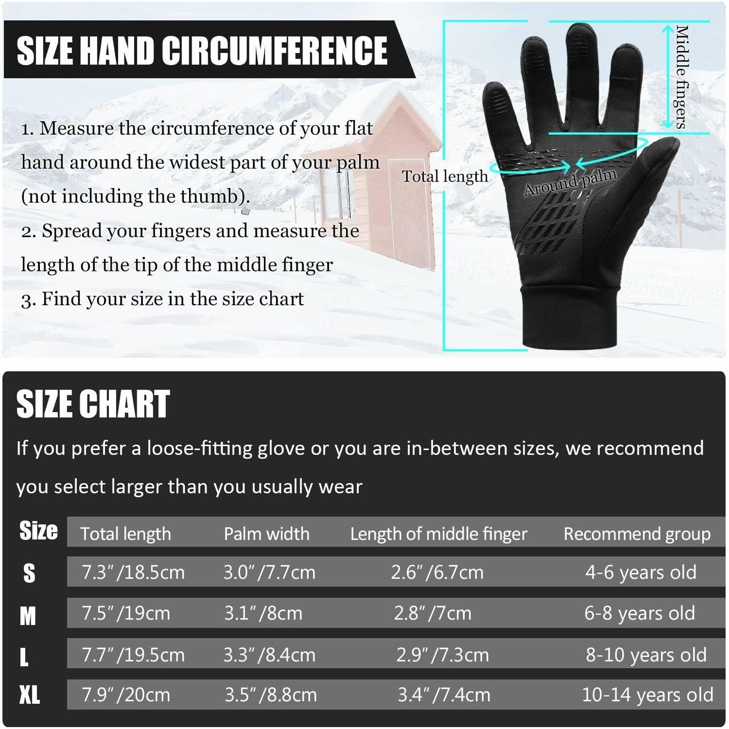 VigorGlove Kids Running Thermal Fleece Touch Screen Gloves Black Size S