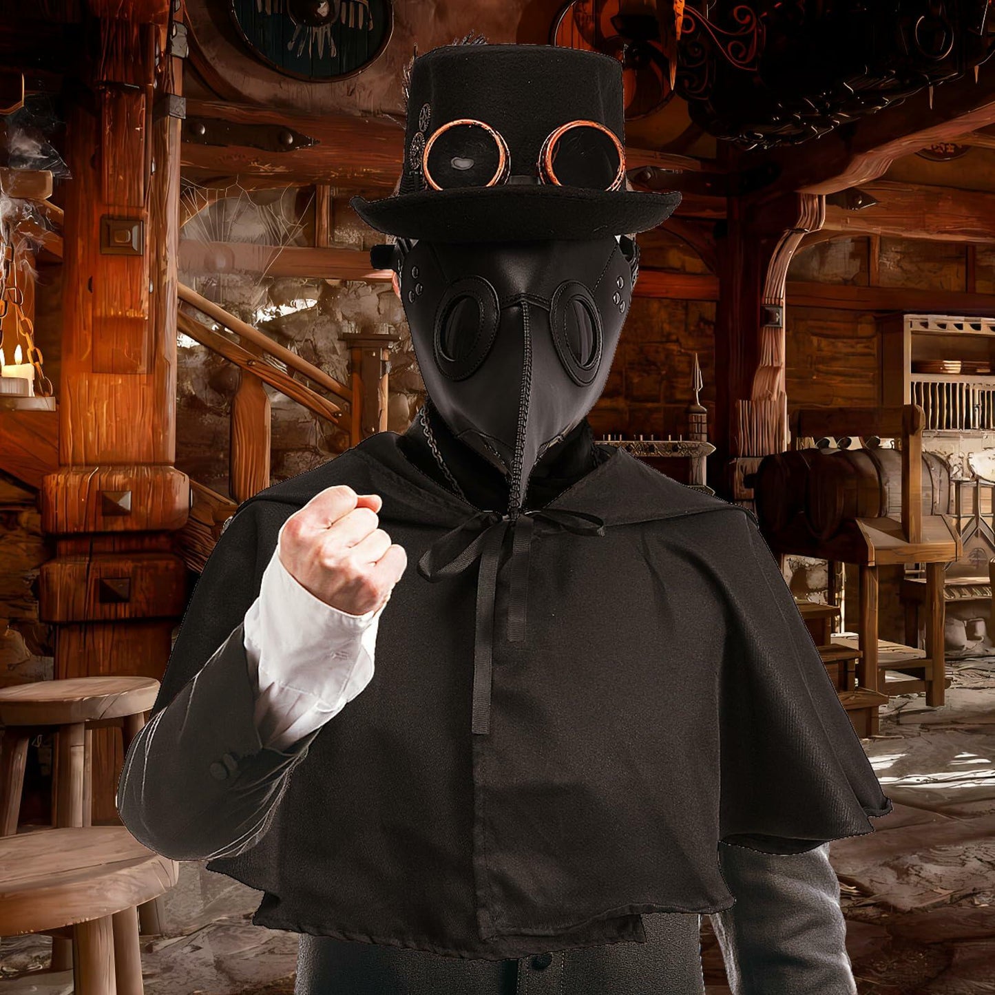 rericonq Plague Doctor Mask Cloak Hat 3Pcs Steampunk Costume Adult