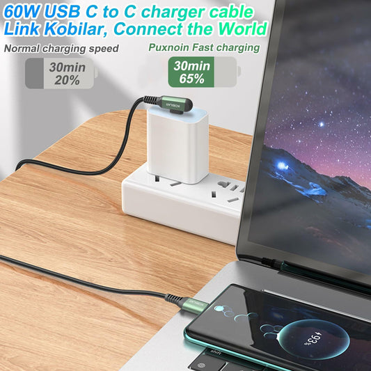 Kobilar USB C Charger Cord Right Angle Fast Charger 3 Pack 1.5/5/10ft Black