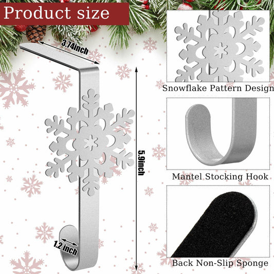 Gisafai 12 Pcs Metal Snowflake Christmas Stocking Holders Black Mantle Hooks