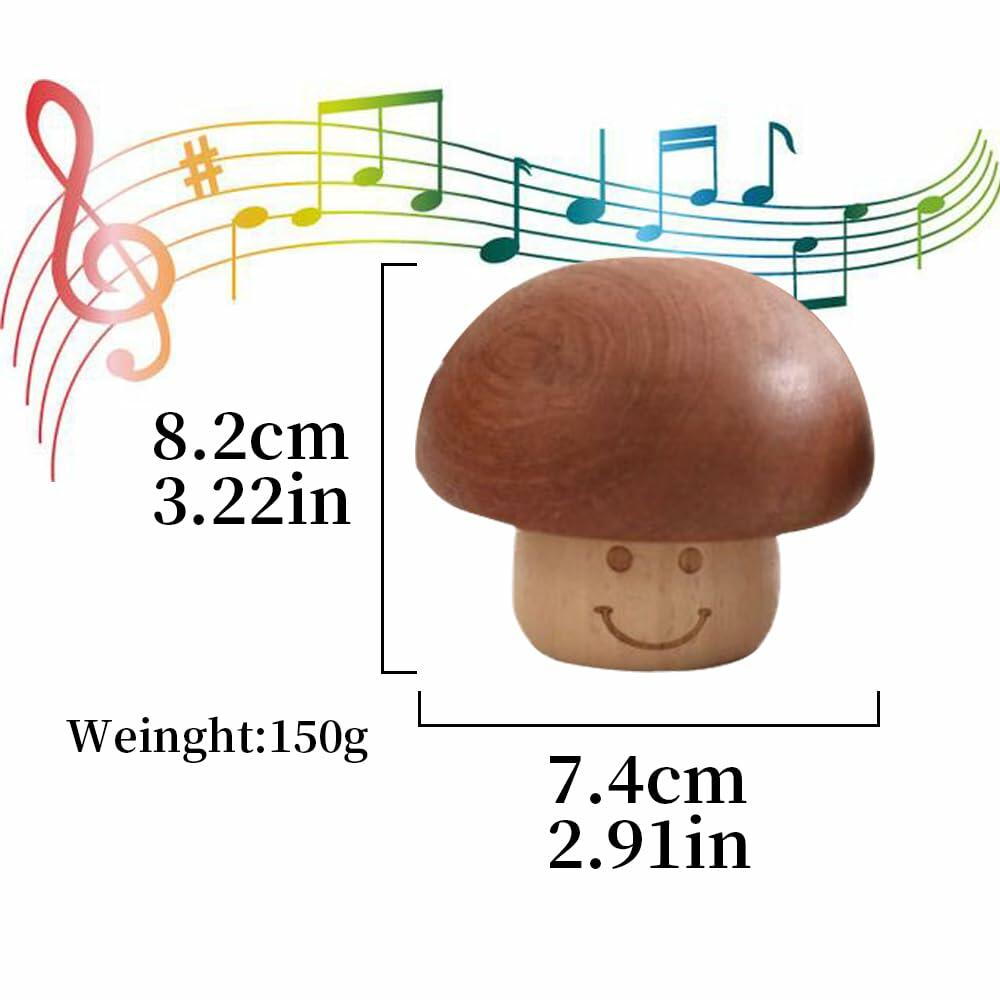 YUNBIAOSEN Wooden Mushroom Music Box Clockwork Smile Design 8x5cm