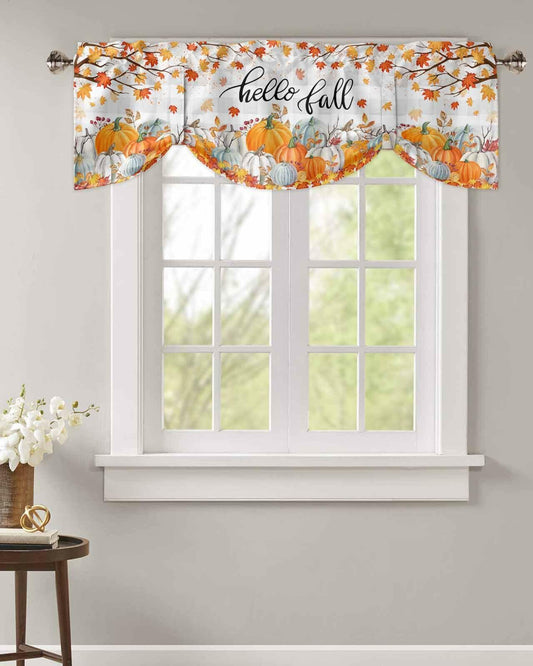 RisQiten Hello Fall Tie Up Valance Curtains Orange 54x18
