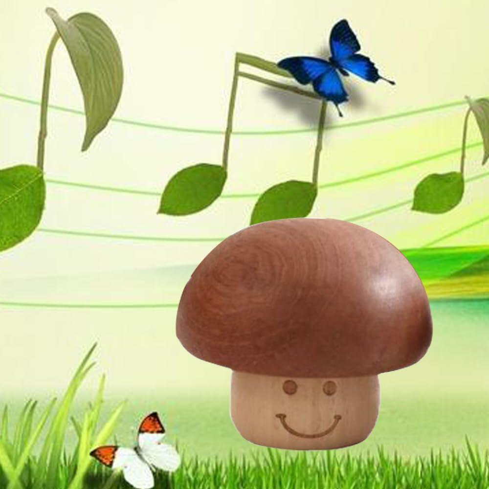 YUNBIAOSEN Wooden Mushroom Music Box Clockwork Smile Design 8x5cm