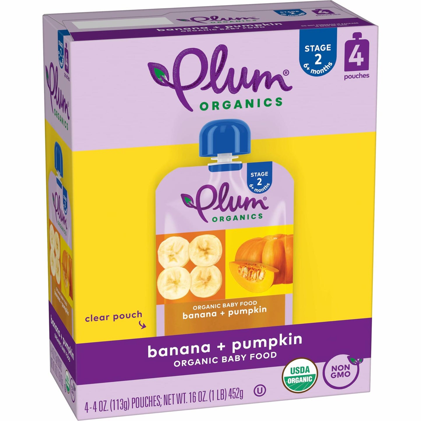 BestBy01/25 Stage 2 Organic Baby Food Banana and Pumpkin 4 oz Pouch Pack of 4
