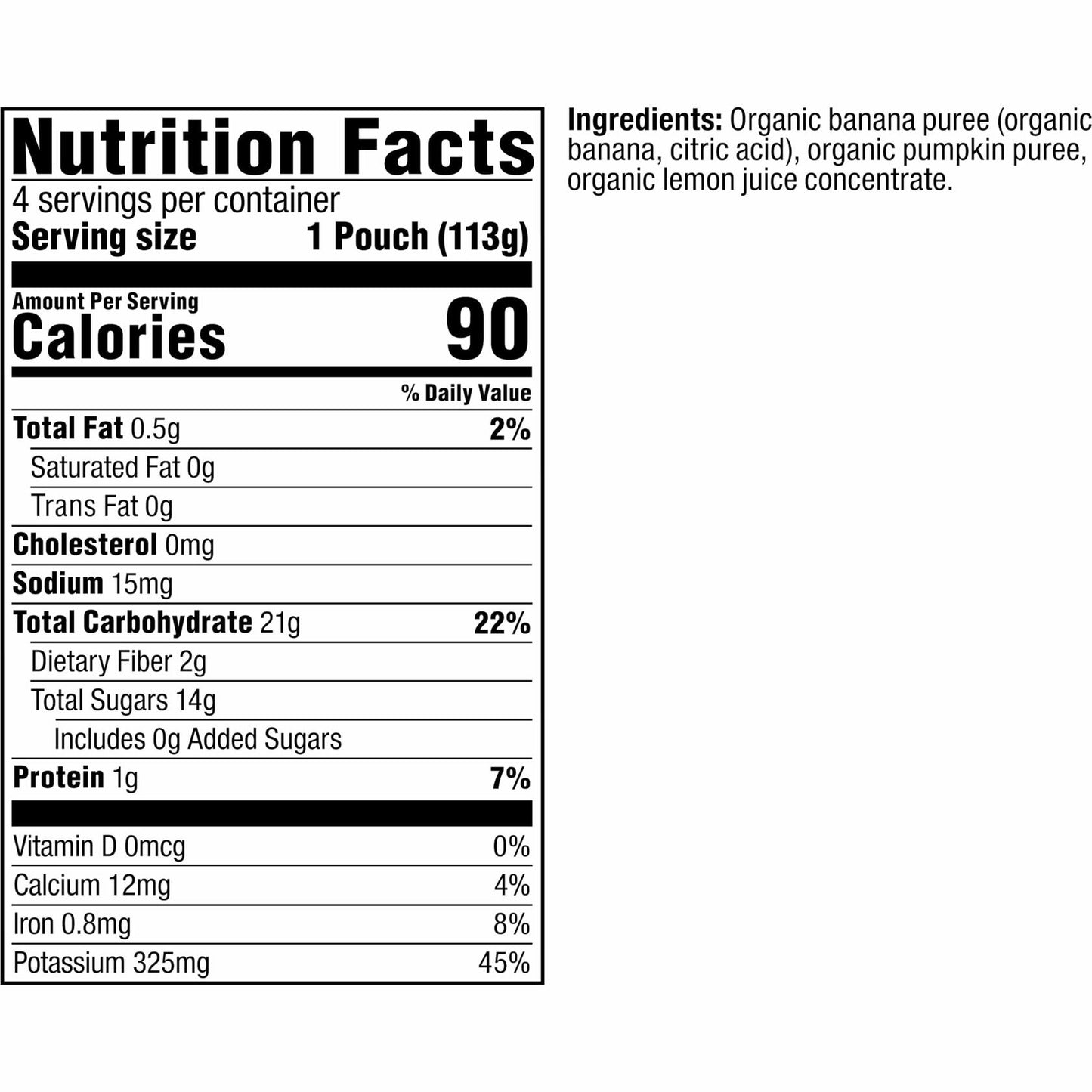 BestBy01/25 Stage 2 Organic Baby Food Banana and Pumpkin 4 oz Pouch Pack of 4