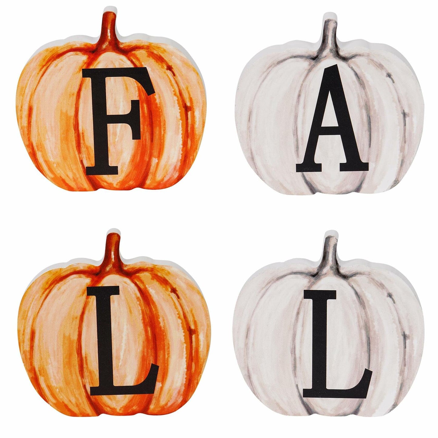 Popest 4 PCS Fall Pumpkin Decor Wood Sign Block Set White Farmhouse