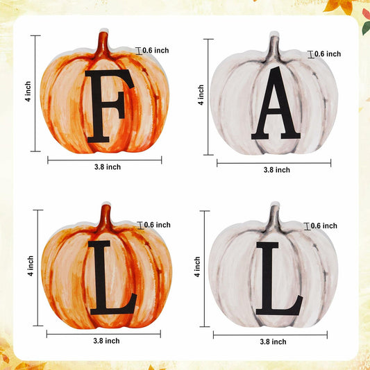 Popest 4 PCS Fall Pumpkin Decor Wood Sign Block Set White Farmhouse