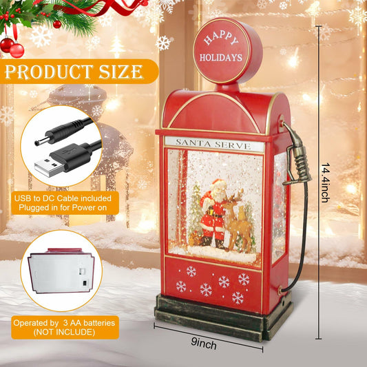 14.4" Christmas Snow Globe Musical Lighted Santa Tree Elk Scene Red