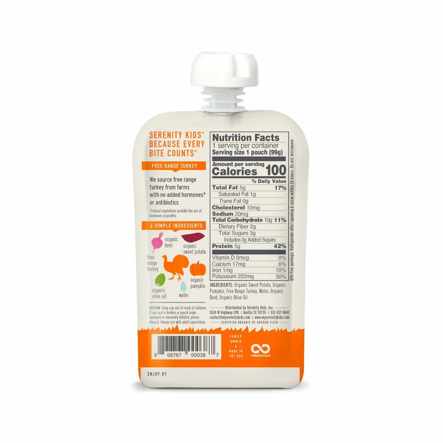 BB01/26 Serenity Kids Baby Food Pouches Turkey Sweet Potato 3.5oz 6 Count