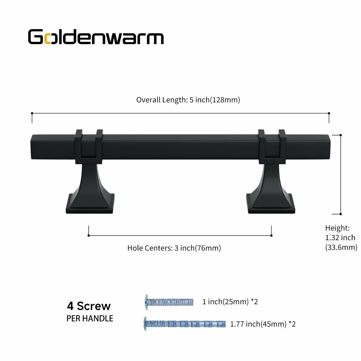 goldenwarm 12 Pack 5 Inch Black Cabinet Handles Stainless Steel Zinc Alloy