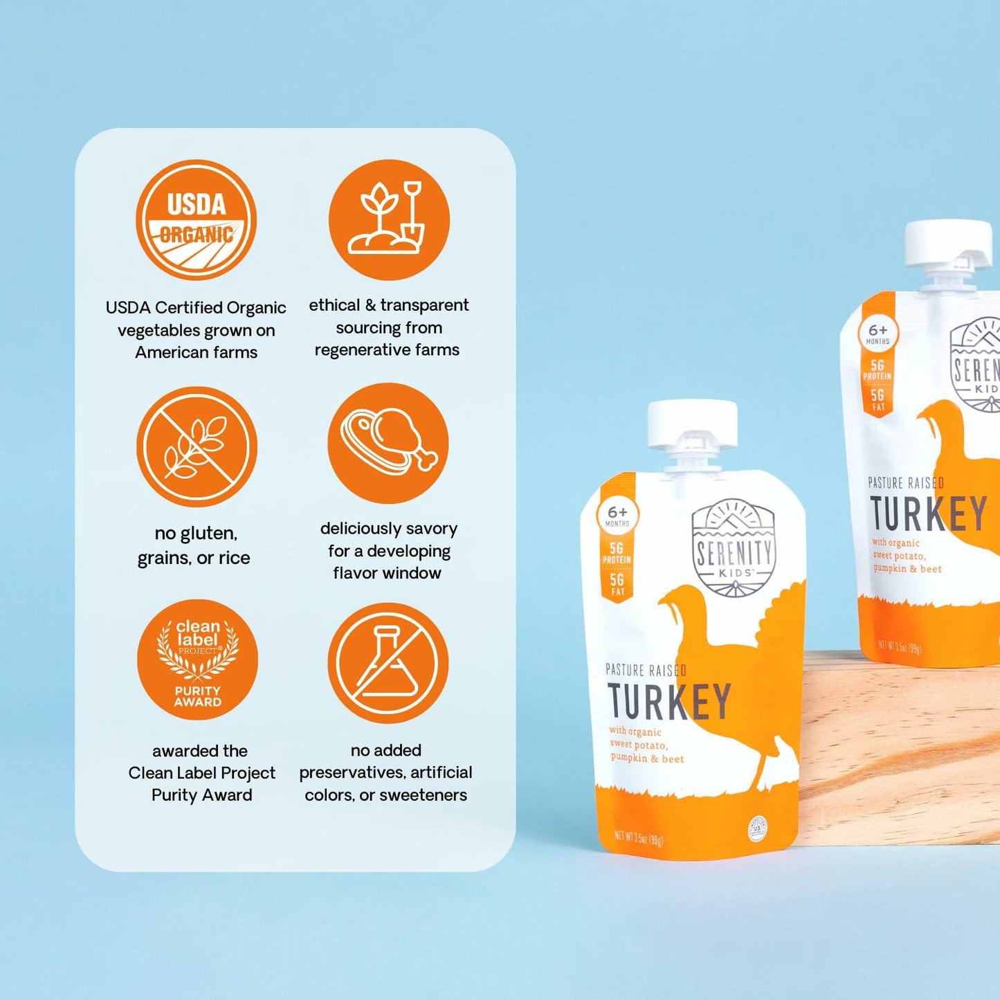 BB01/26 Serenity Kids Baby Food Pouches Turkey Sweet Potato 3.5oz 6 Count