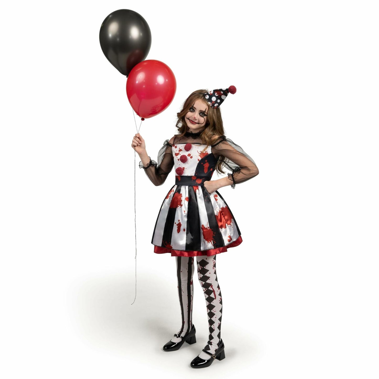 Spooktacular Creations Girls Clown Costume Black White Bloody Jester Dress S