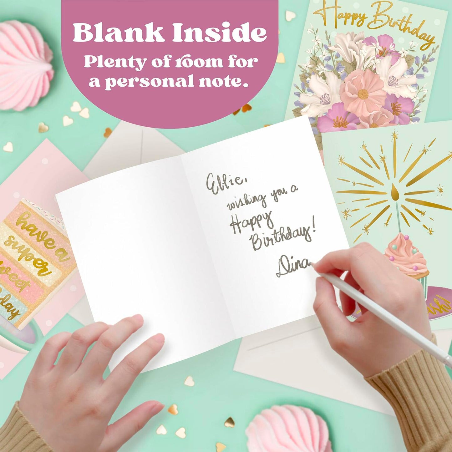 Birthday Cards Assortment Women Gold Foil 4x6 Envelopes 24 Pack