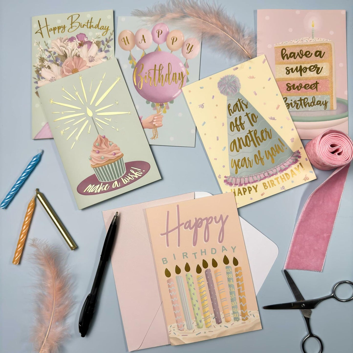 Birthday Cards Assortment Women Gold Foil 4x6 Envelopes 24 Pack