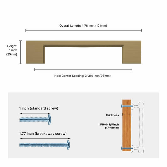 Haliwu 6 Pack Cabinet Handles 3-3/4 Inch Hole Center Champagne Bronze