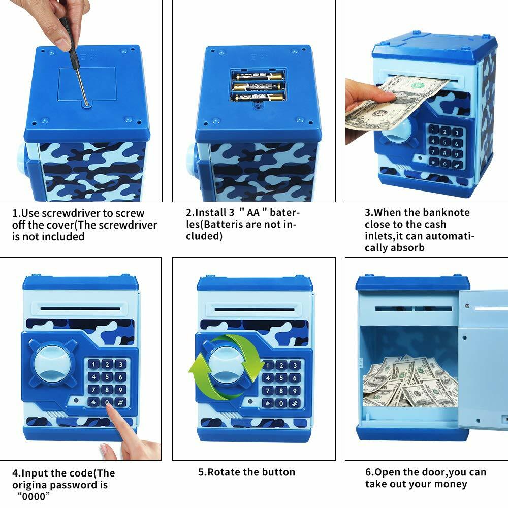 Cargooy Mini ATM Piggy Bank Electronic Code Lock Camouflage Blue