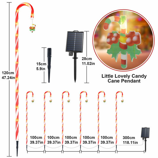 Qoosea Solar Christmas Lights 6 Pack Waterproof Candy Cane 78 LED Warm White