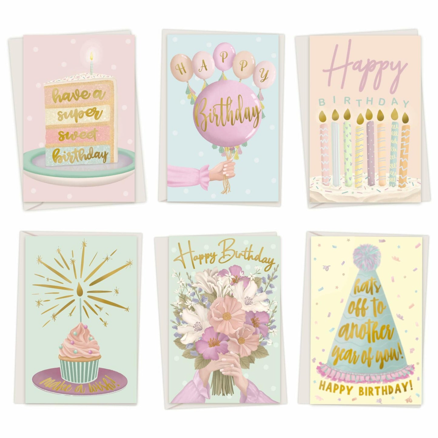 Birthday Cards Assortment Women Gold Foil 4x6 Envelopes 24 Pack
