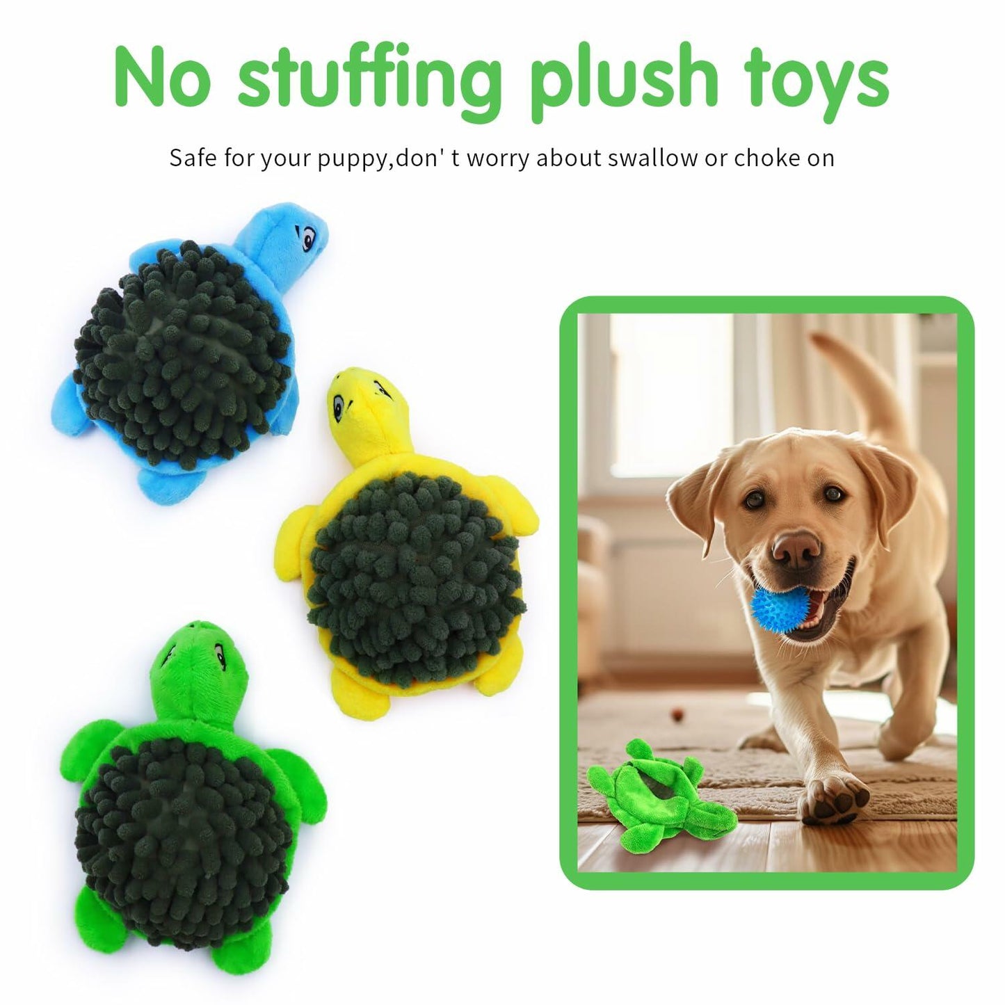 Aqezd Turtle Dog Squeaky Toy 2-in-1 Plush Rubber Core Small Breed
