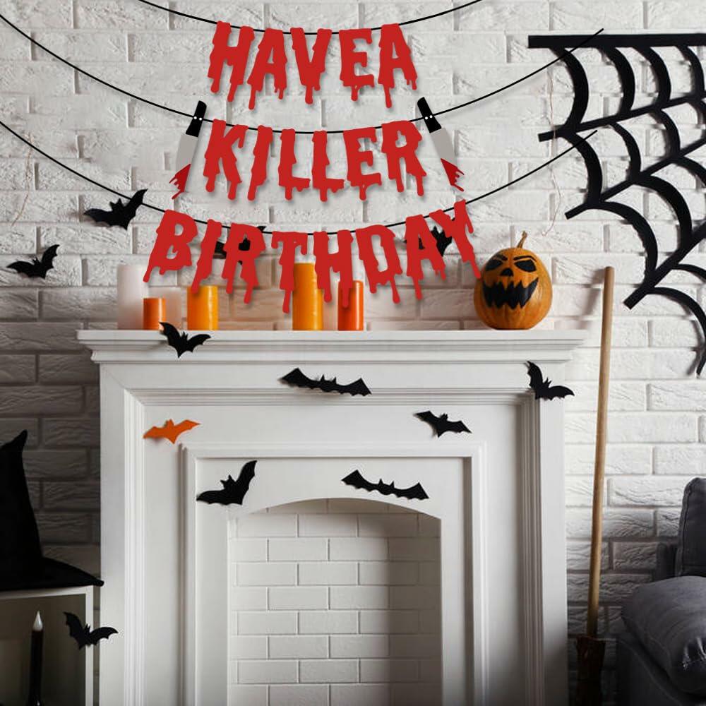 Quimoy Halloween Banner Decorations with 12 Pcs Bat Wall Stickers Party Decor