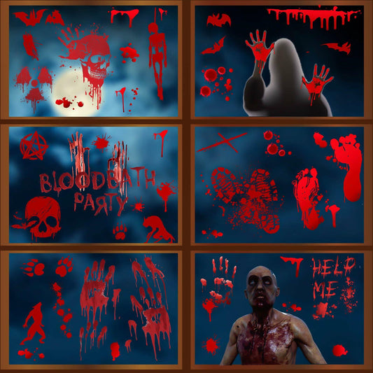 RUOKEXIN Halloween Window Clings & Wall Decals Bloody Handprint 9 Sheets