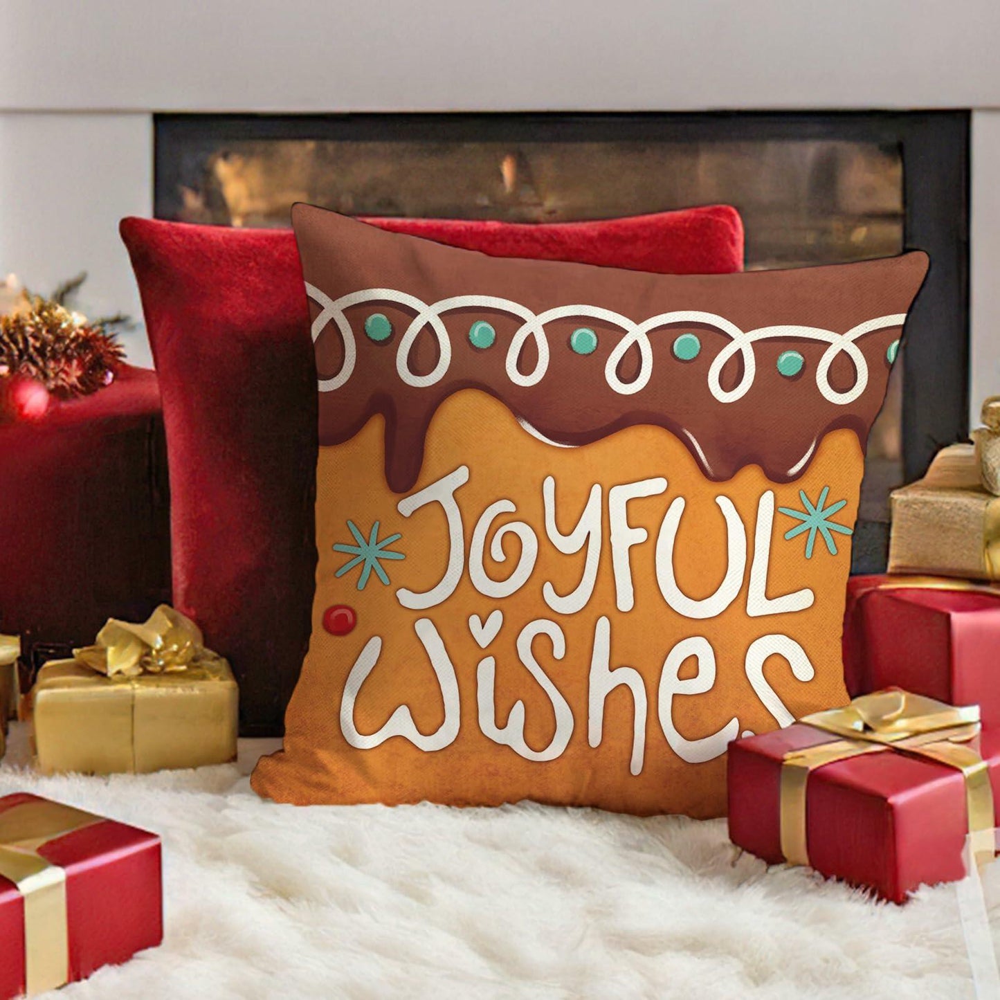 Fahrendom Christmas Bear Deer Throw Pillow Covers 18x18 Set of 4 Pink