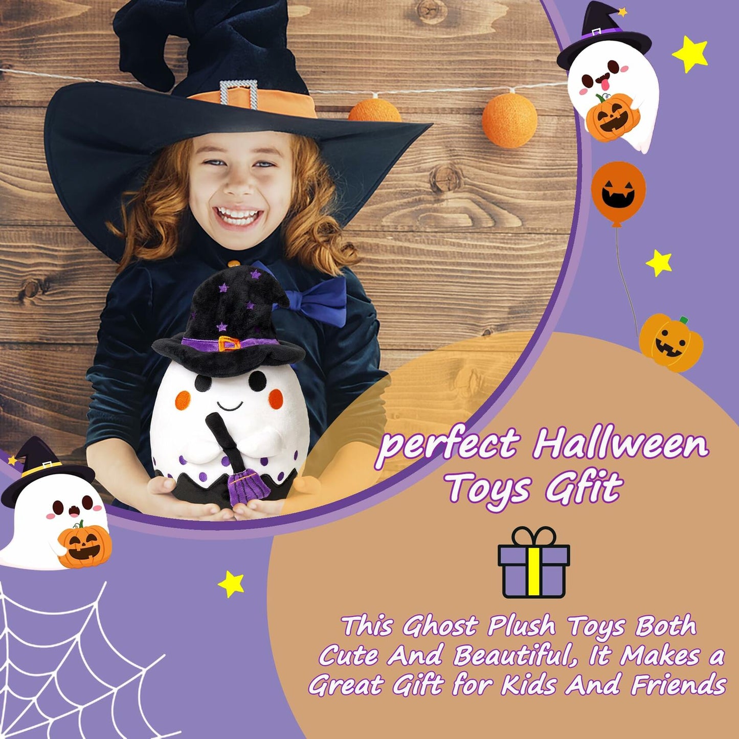 Ziyutam Ghost Pumpkin Stuffed Animal Plush Toy 9.4" Halloween Decoration