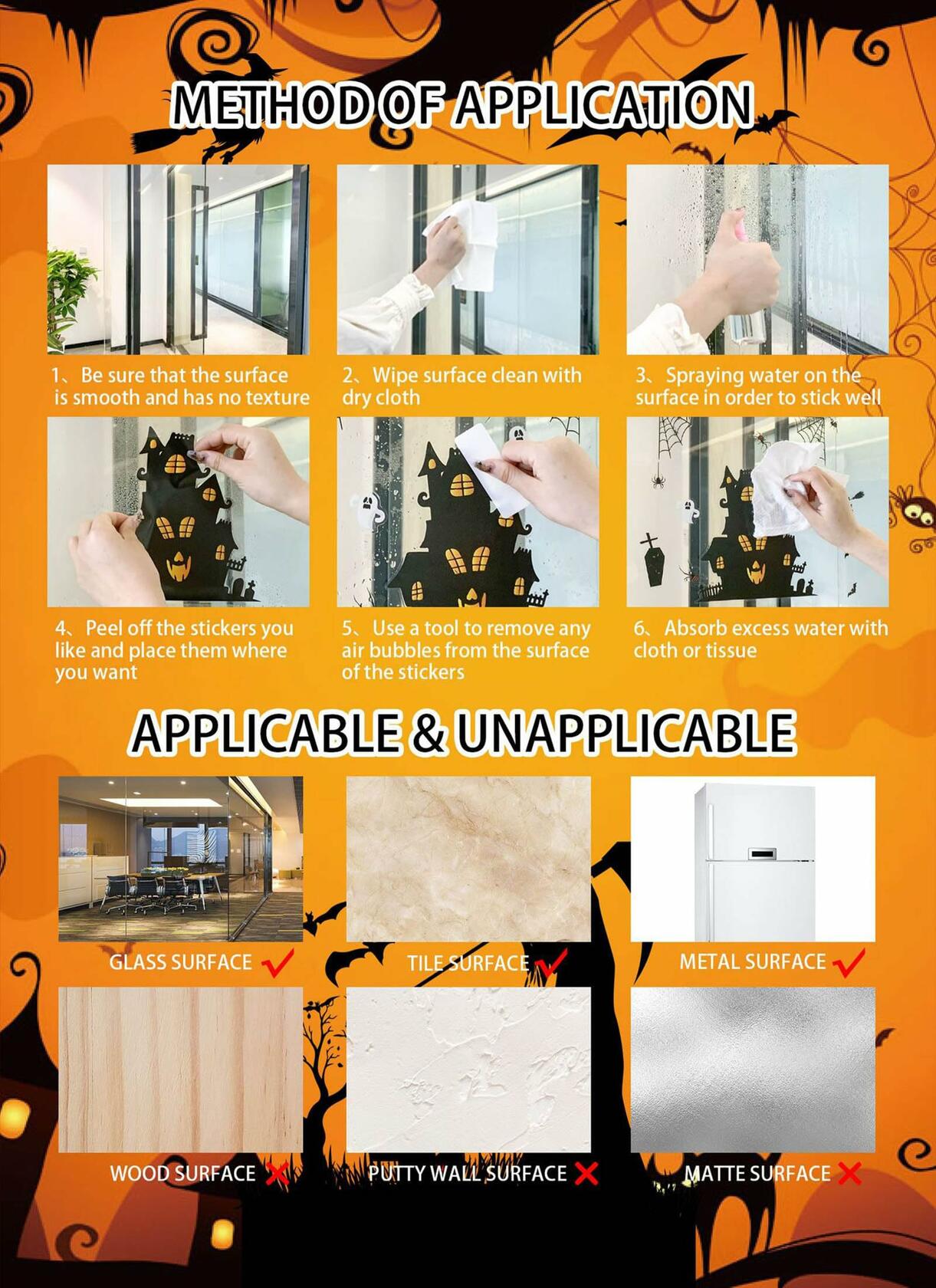 RUOKEXIN Halloween Window Stickers 101 Pcs Double-Sided Removable Decals