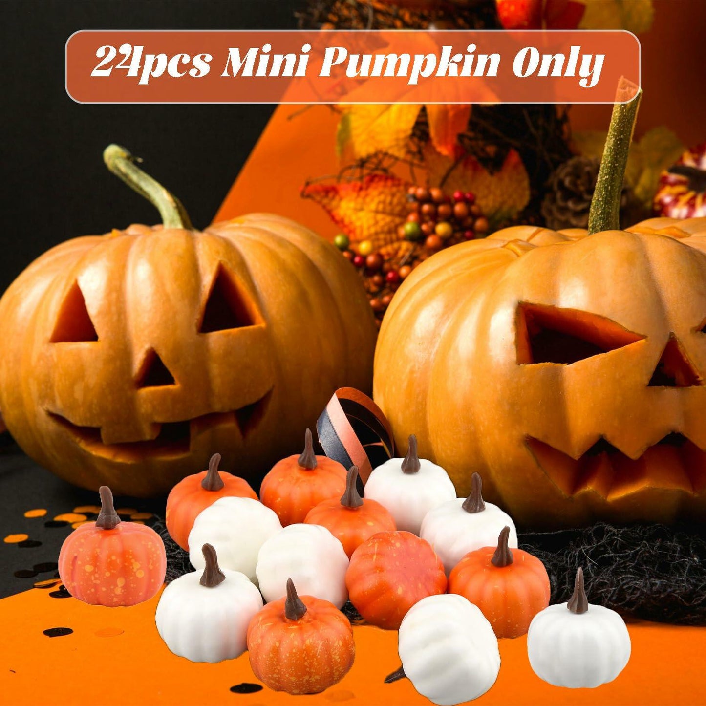 Reicyfang 24 Pcs Mini Artificial Pumpkin Decor Rustic Harvest Orange Set
