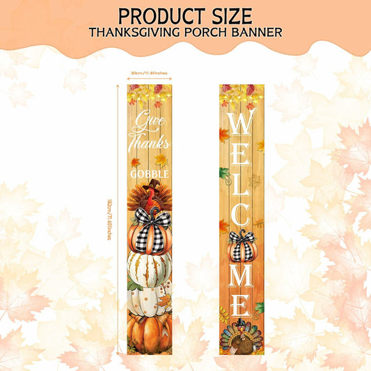 Vintage Welcome Thanksgiving Porch Banner Sign 70.8x11.8in Pumpkin Turkey Decor