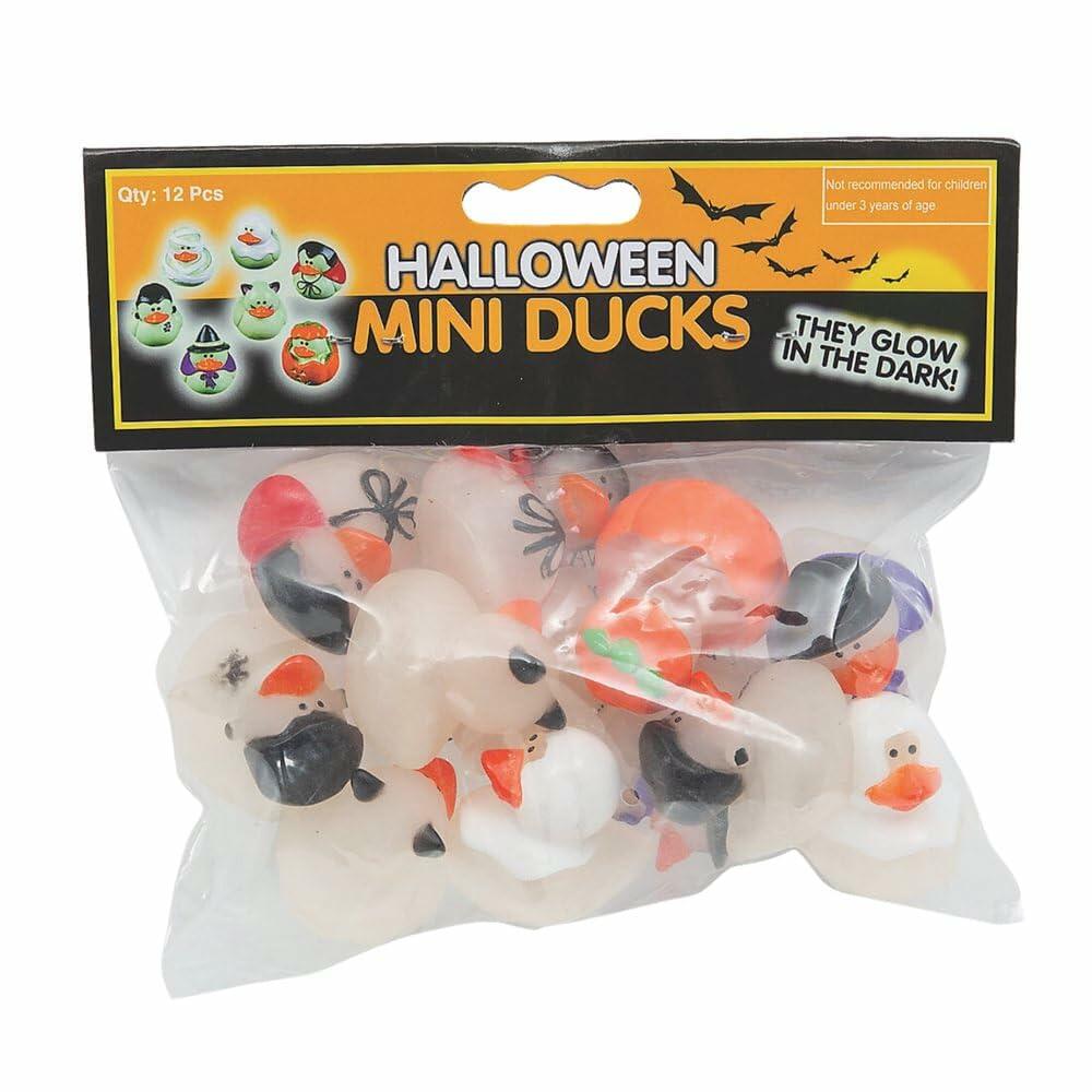 Fun Express Mini Glow-in-The-Dark Halloween Rubber Duckies 1" Pack of 12