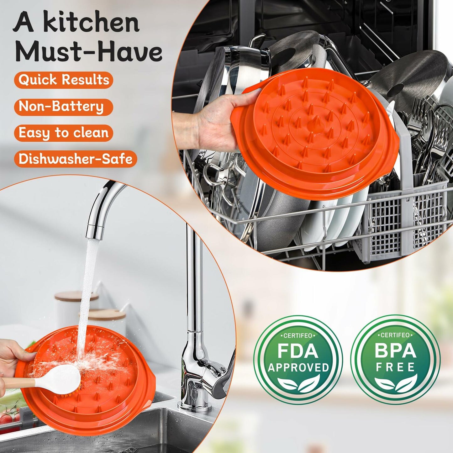 Chicken Shredder Tool Twist Large 10" with Brush Orange BPA Free Ergonomic