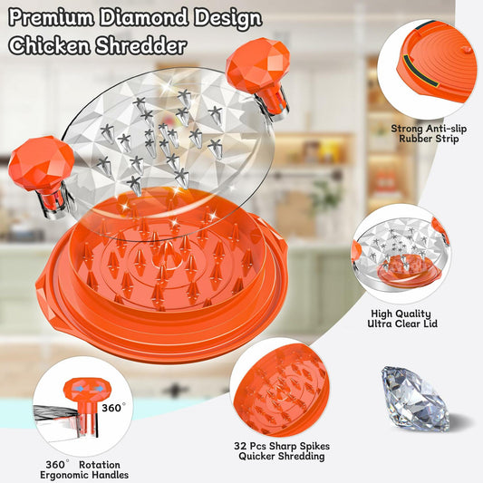 Chicken Shredder Tool Twist Large 10" with Brush Orange BPA Free Ergonomic